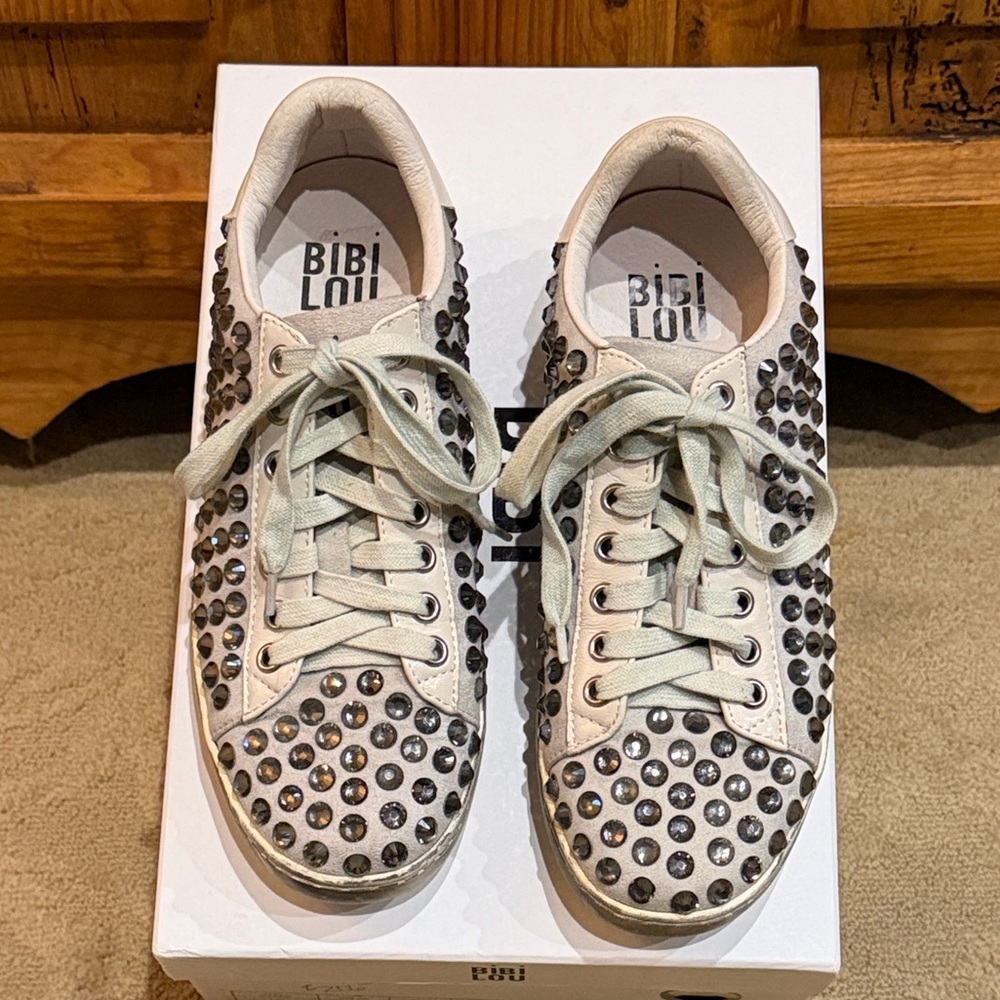 Bibi Lou Crystal Studded Low Top Sneakers Size 7